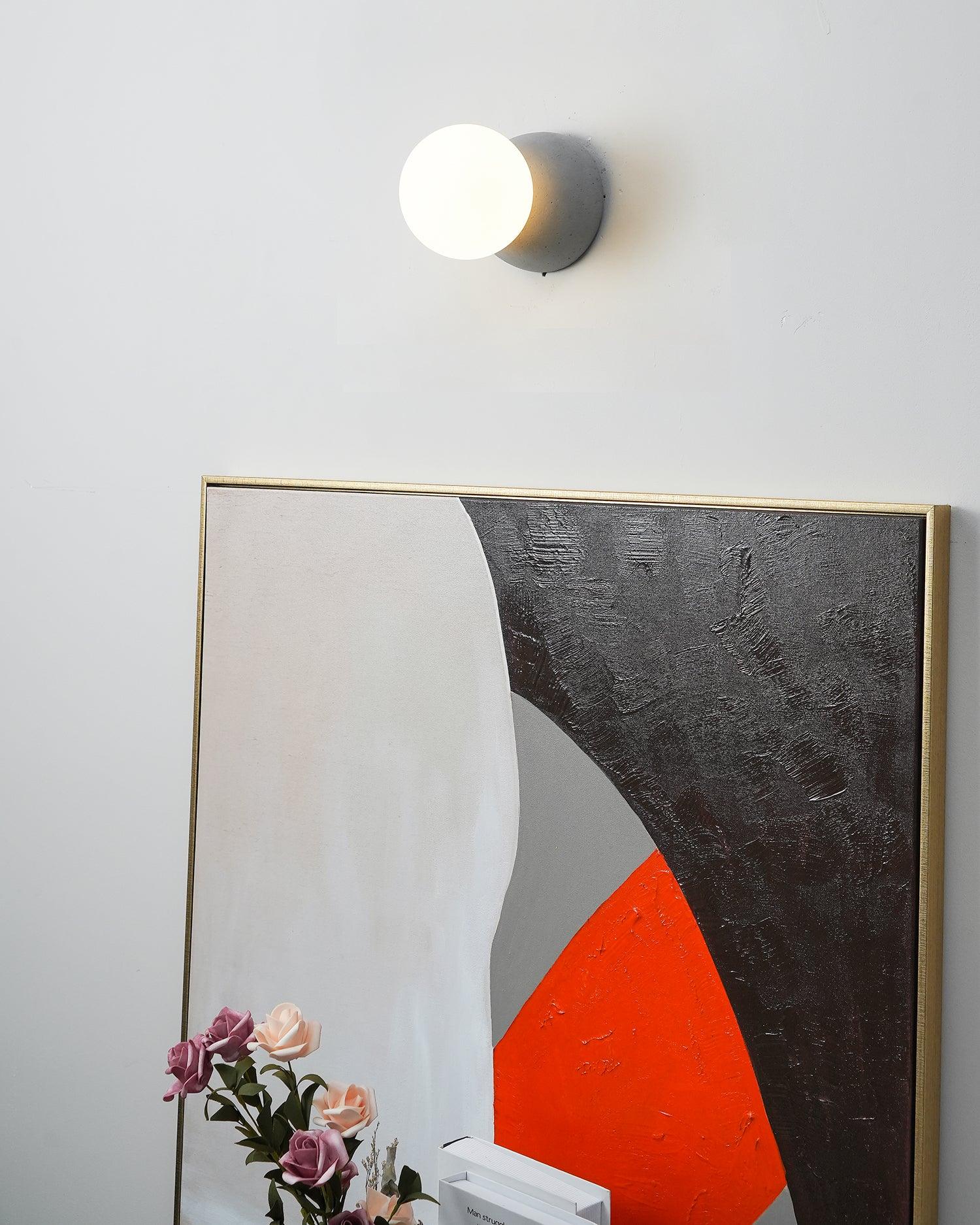 Modern Geometric Concrete and Glass Wall Sconce Set of 2 for Indoor Lighting