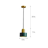 Modern Geometric Copper and Marble Cylinder Pendant Light with Adjustable Hanging Cord