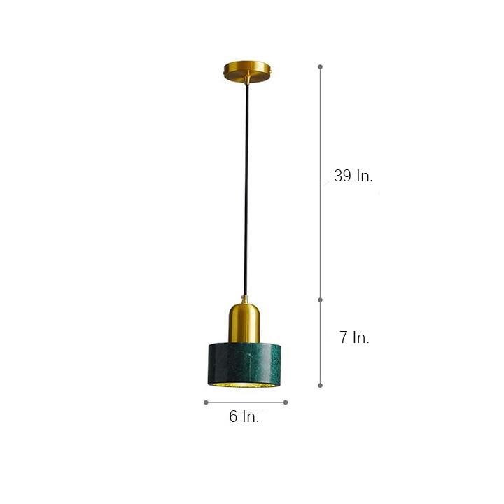 Modern Geometric Copper and Marble Cylinder Pendant Light with Adjustable Hanging Cord