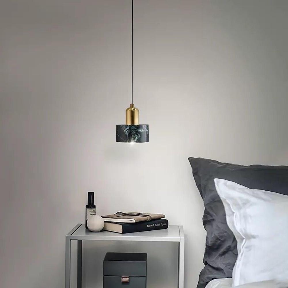 Modern Geometric Copper and Marble Cylinder Pendant Light with Adjustable Hanging Cord
