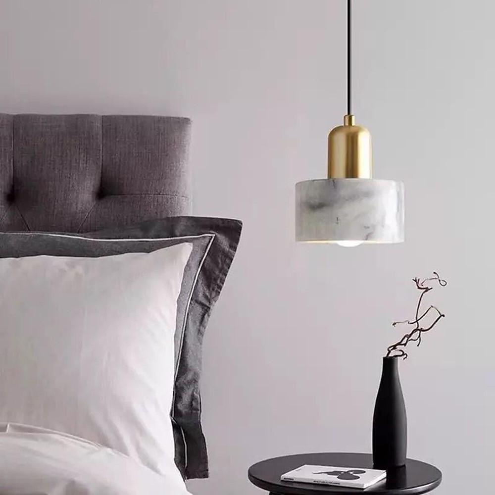 Modern Geometric Copper and Marble Cylinder Pendant Light with Adjustable Hanging Cord