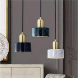 Modern Geometric Copper and Marble Cylinder Pendant Light with Adjustable Hanging Cord