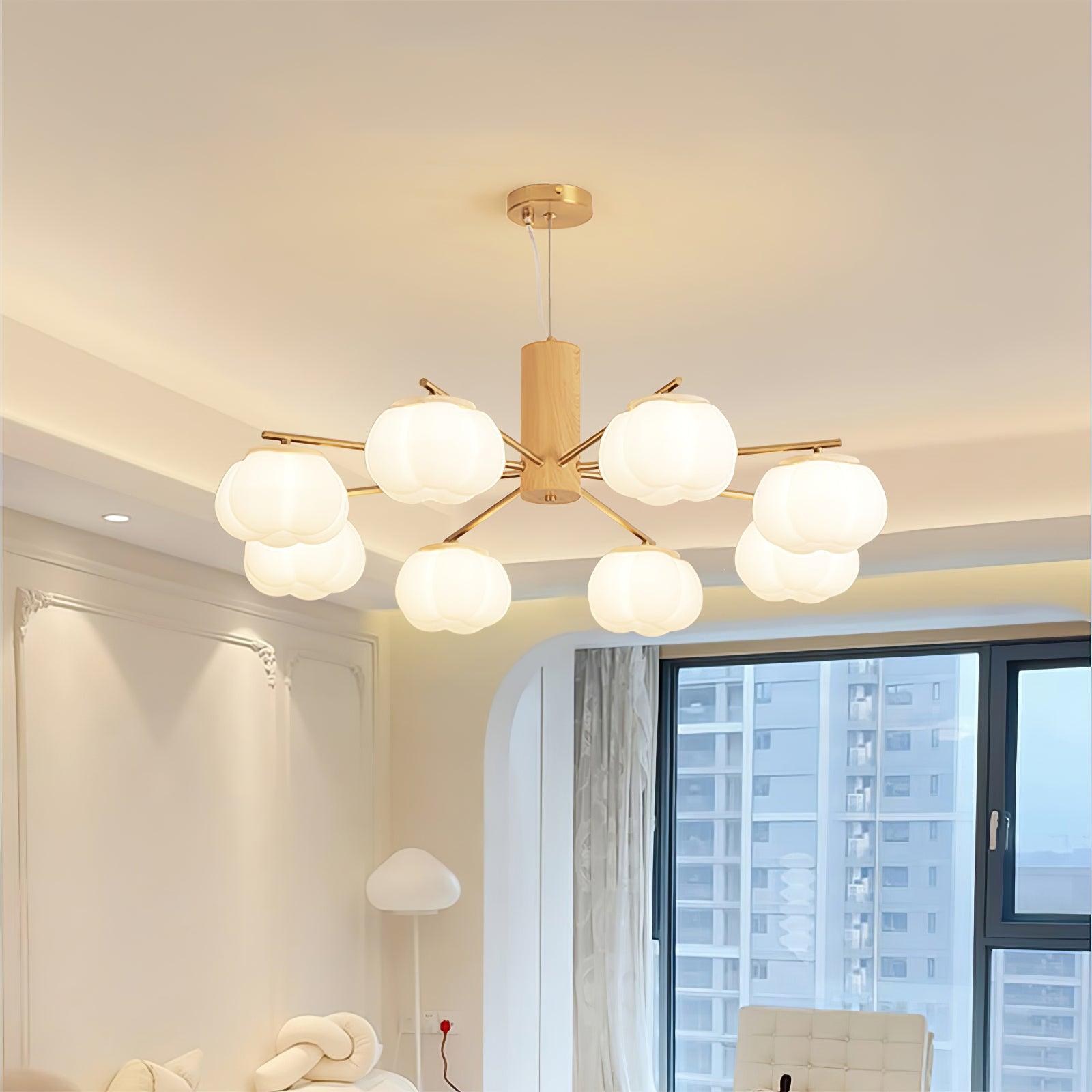 Modern Geometric Cotton Ball Chandelier Gold Metal and PE Acrylic Pendant Light
