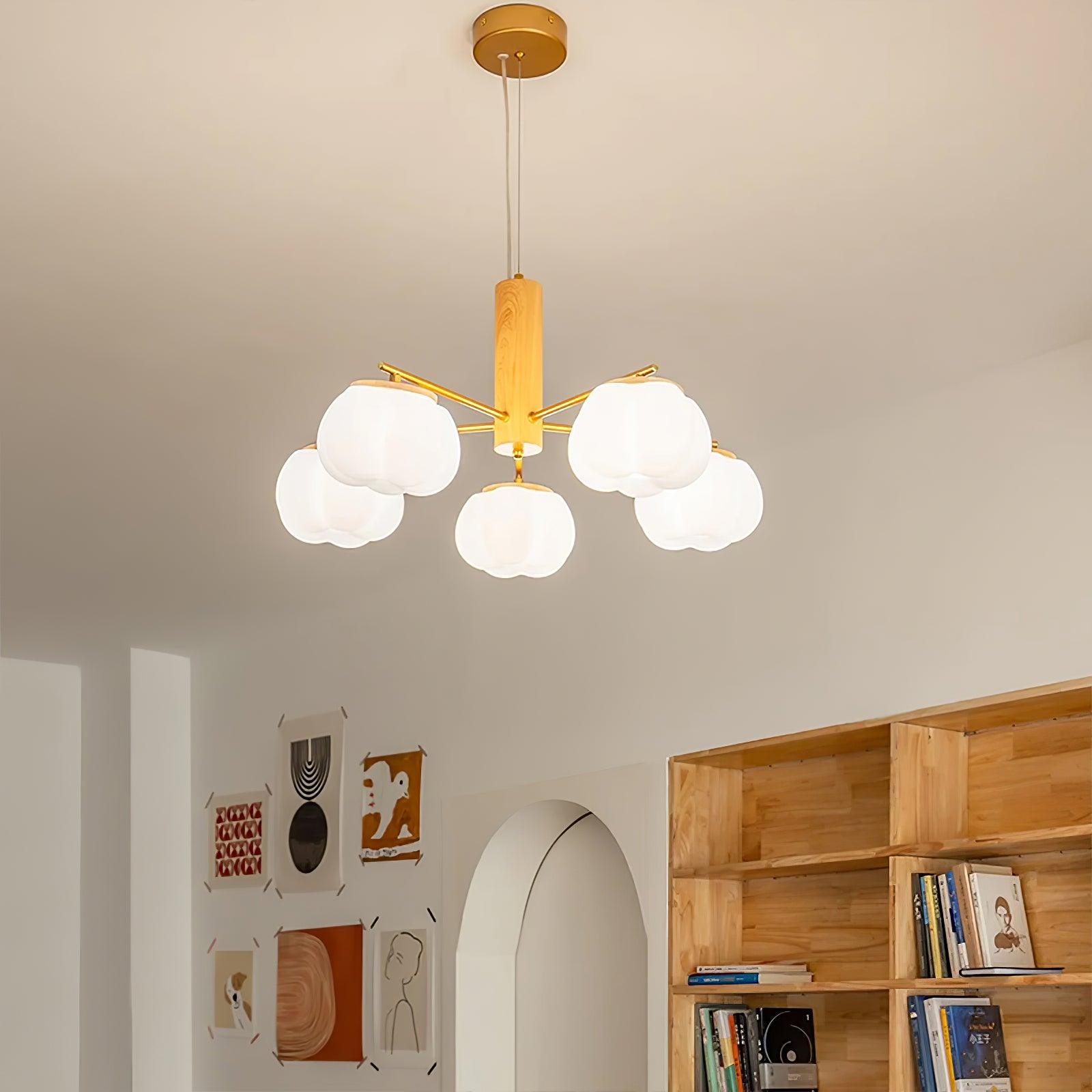 Modern Geometric Cotton Ball Chandelier Gold Metal and PE Acrylic Pendant Light