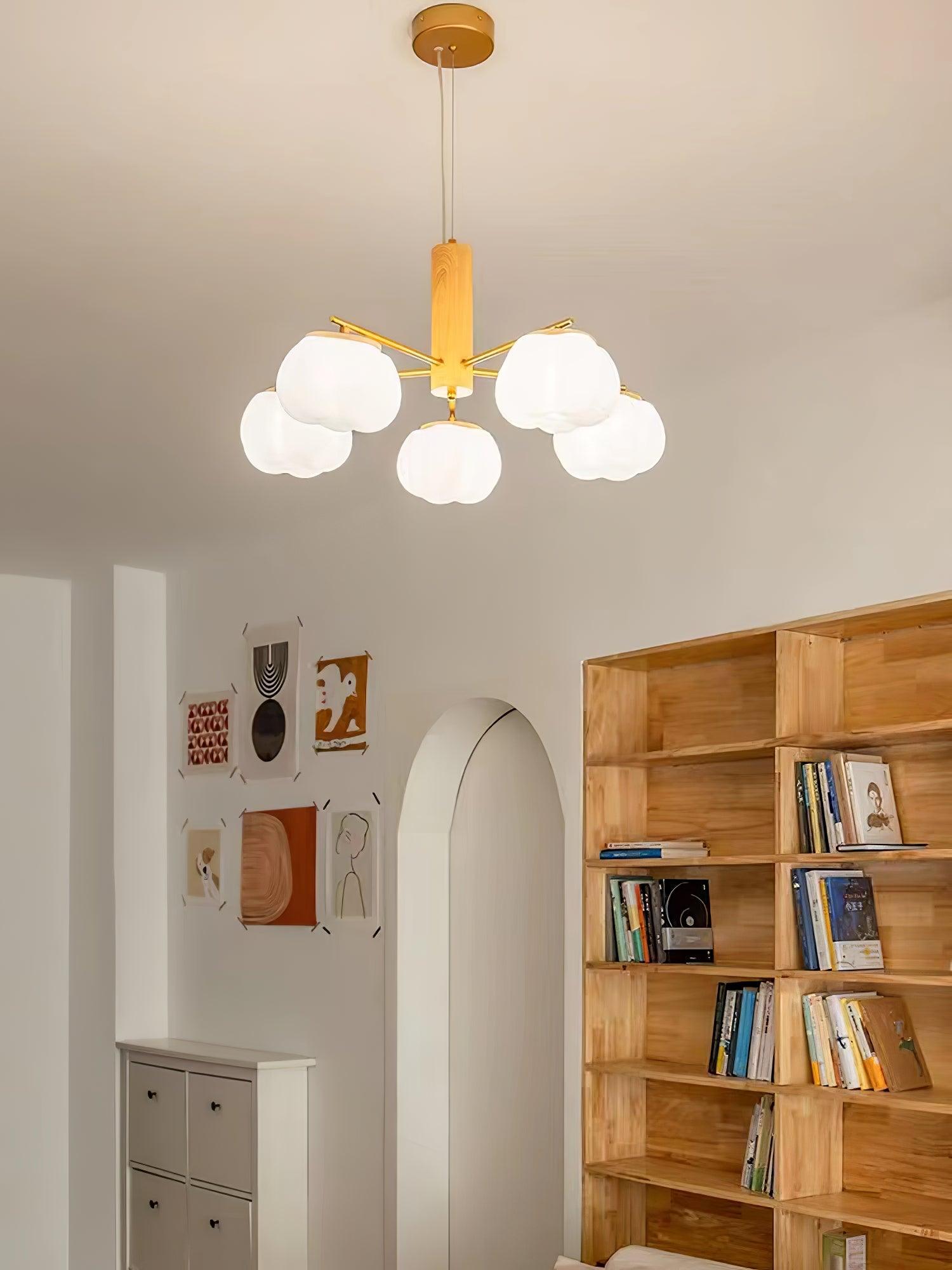 Modern Geometric Cotton Ball Chandelier Gold Metal and PE Acrylic Pendant Light