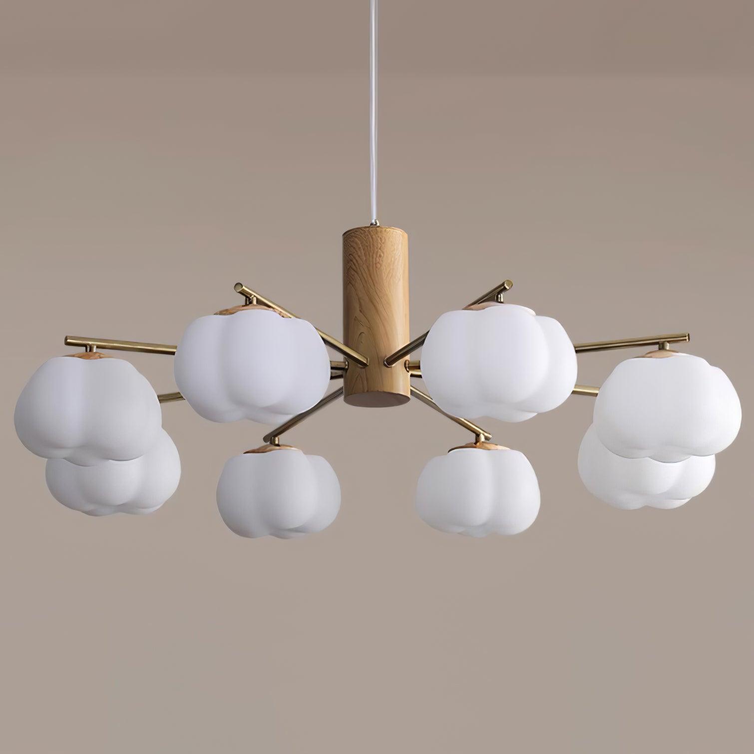 Modern Geometric Cotton Ball Chandelier Gold Metal and PE Acrylic Pendant Light