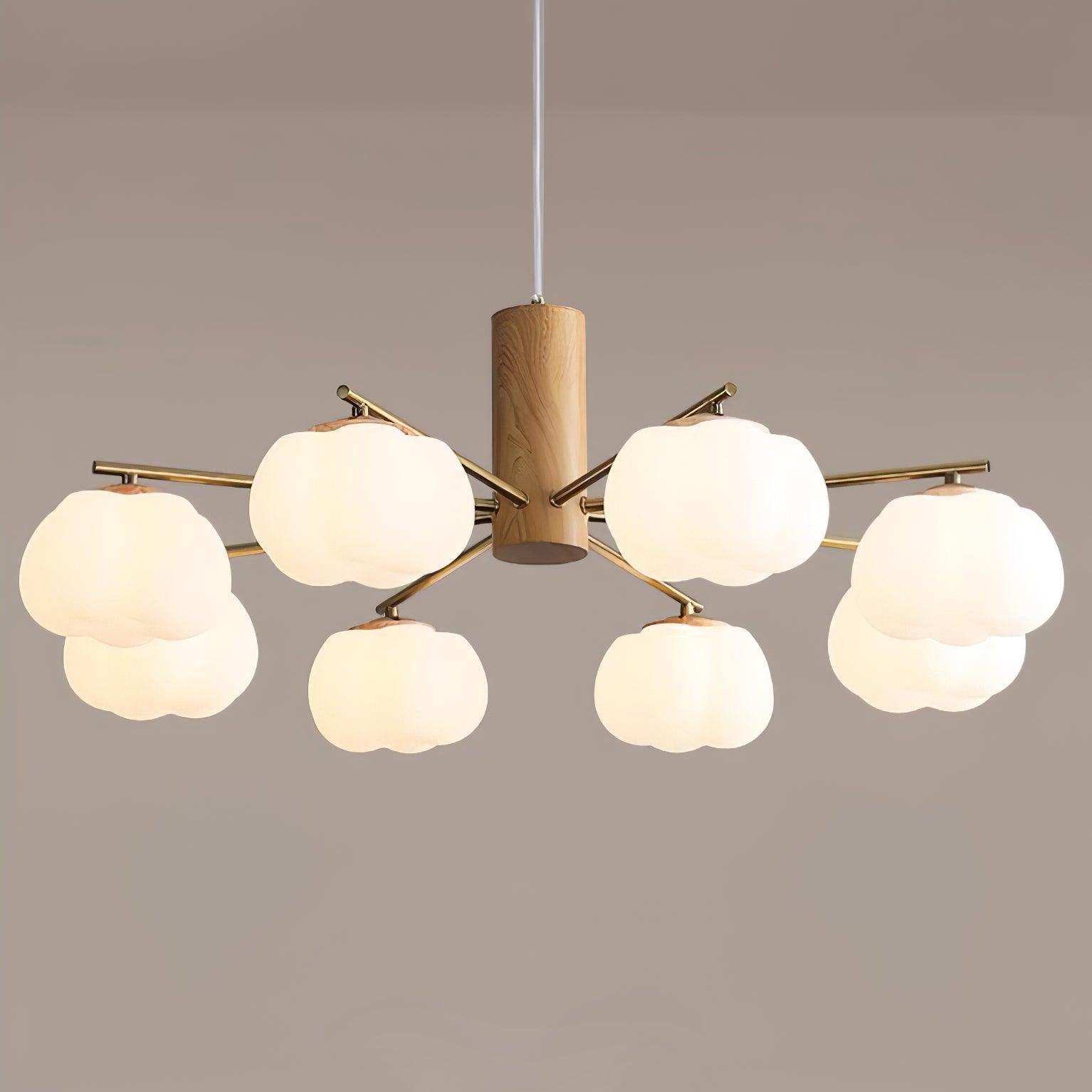 Modern Geometric Cotton Ball Chandelier Gold Metal and PE Acrylic Pendant Light