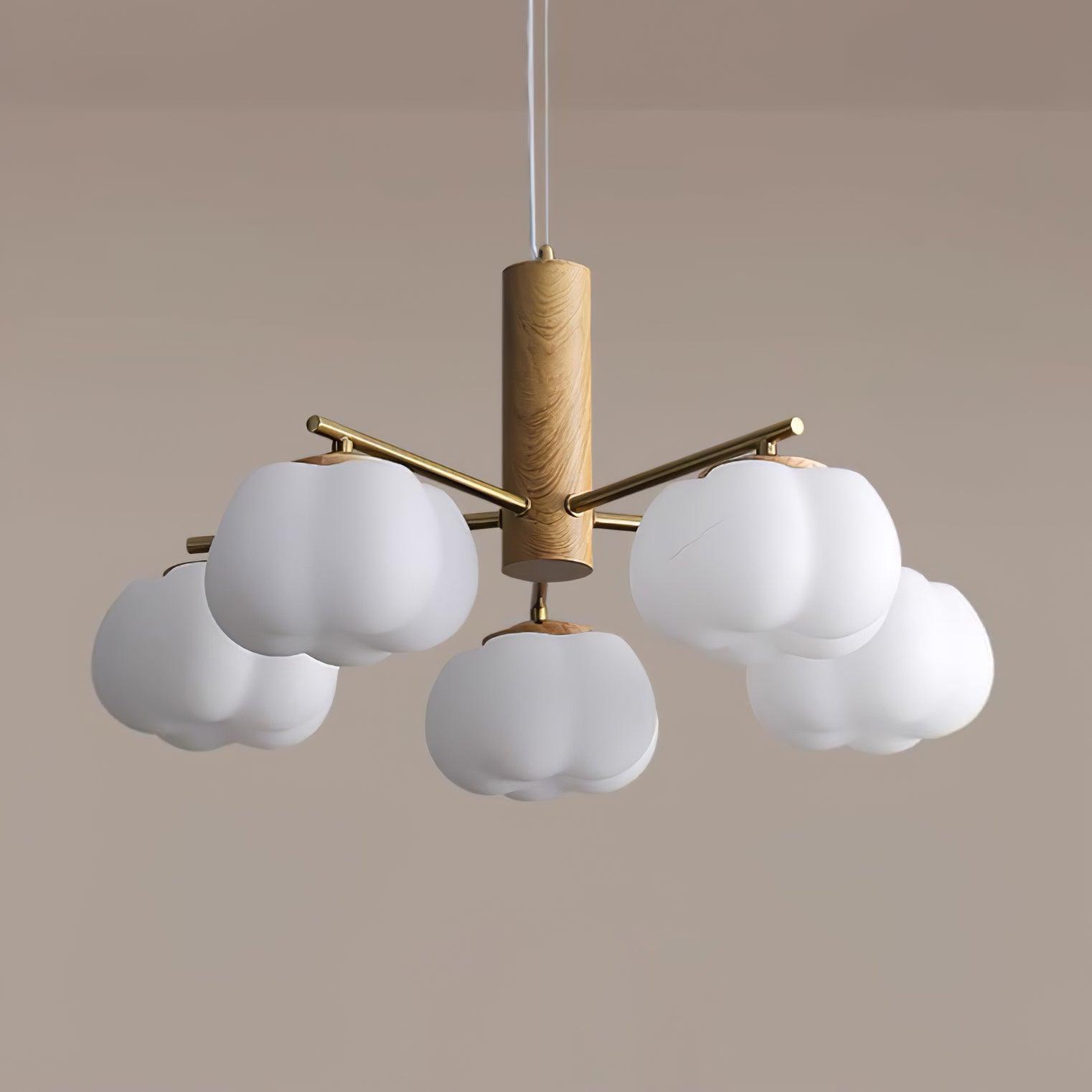 Modern Geometric Cotton Ball Chandelier Gold Metal and PE Acrylic Pendant Light