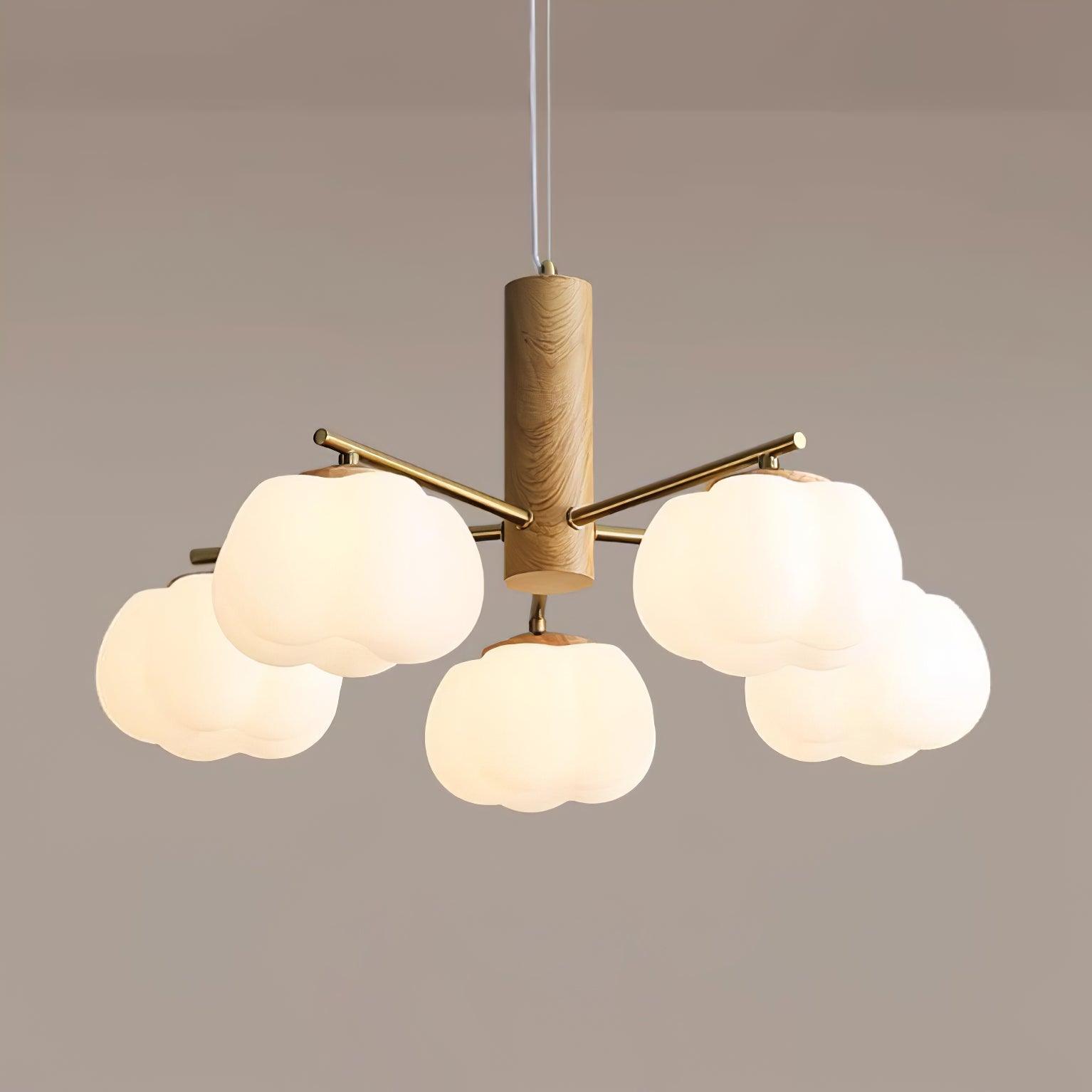 Modern Geometric Cotton Ball Chandelier Gold Metal and PE Acrylic Pendant Light