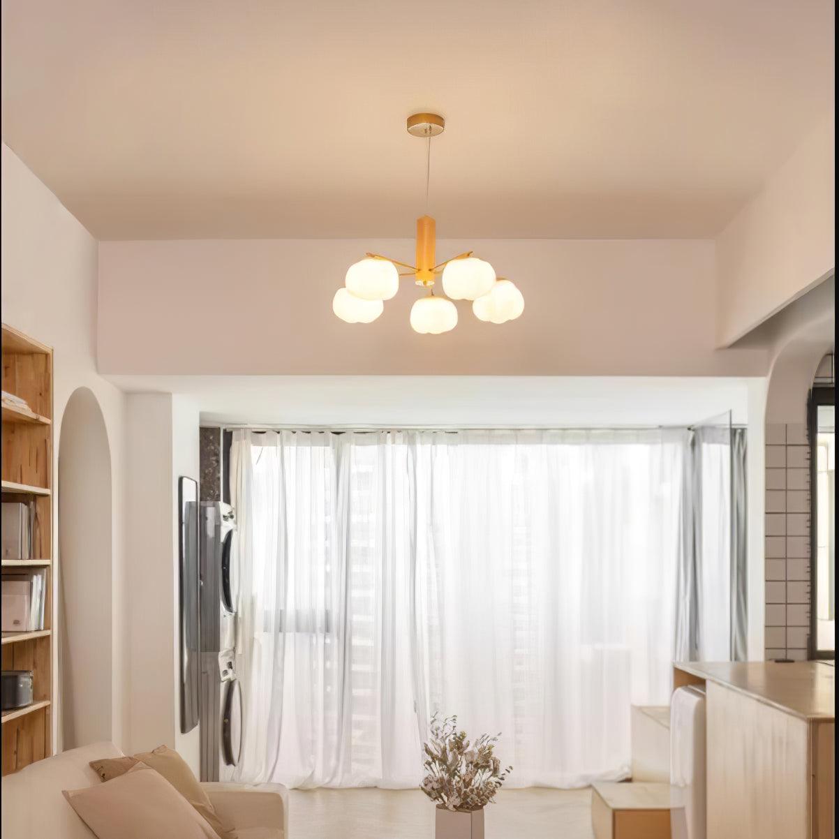Modern Geometric Cotton Ball Chandelier Gold Metal and PE Acrylic Pendant Light