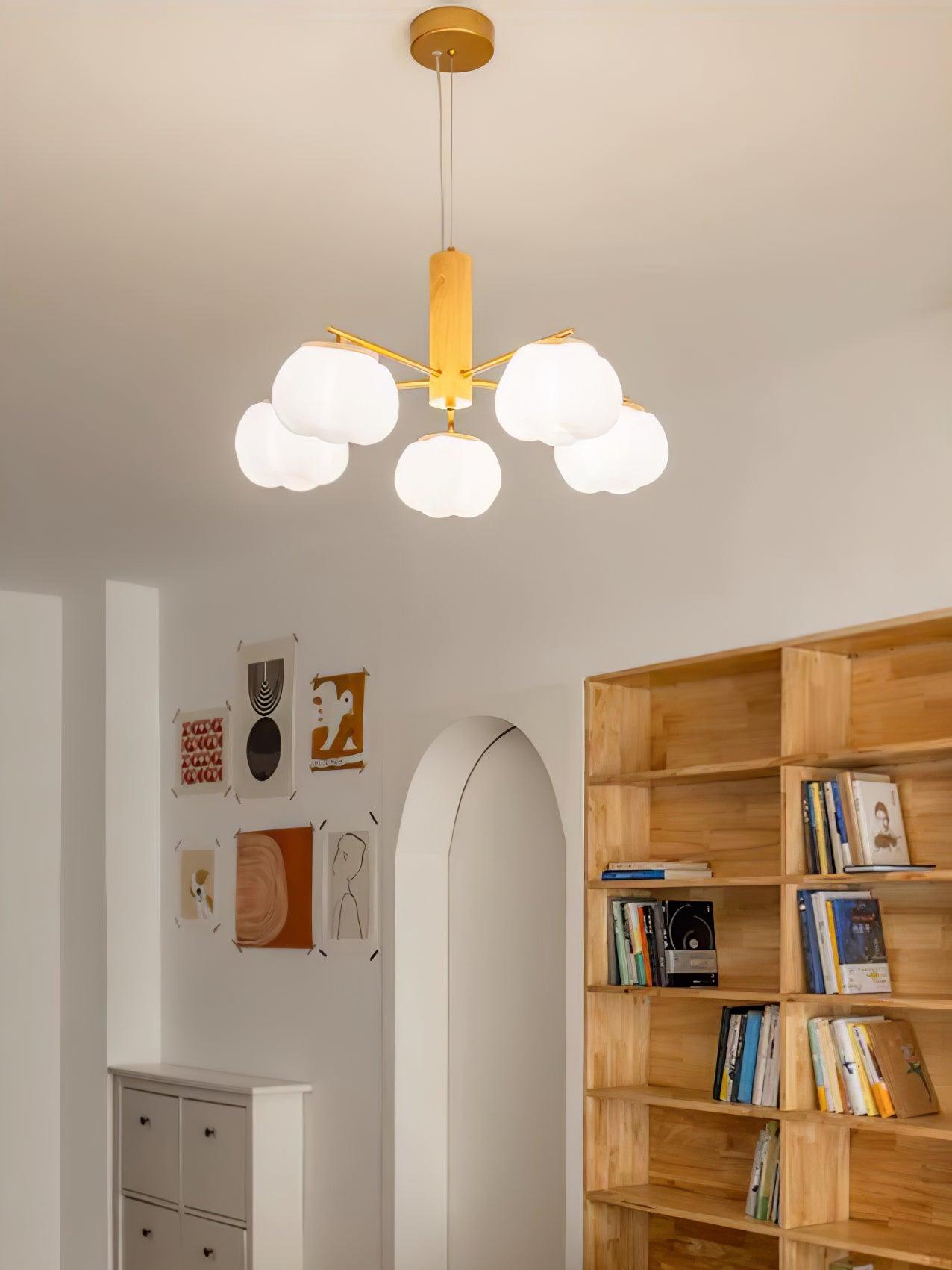 Modern Geometric Cotton Ball Chandelier Gold Metal and PE Acrylic Pendant Light