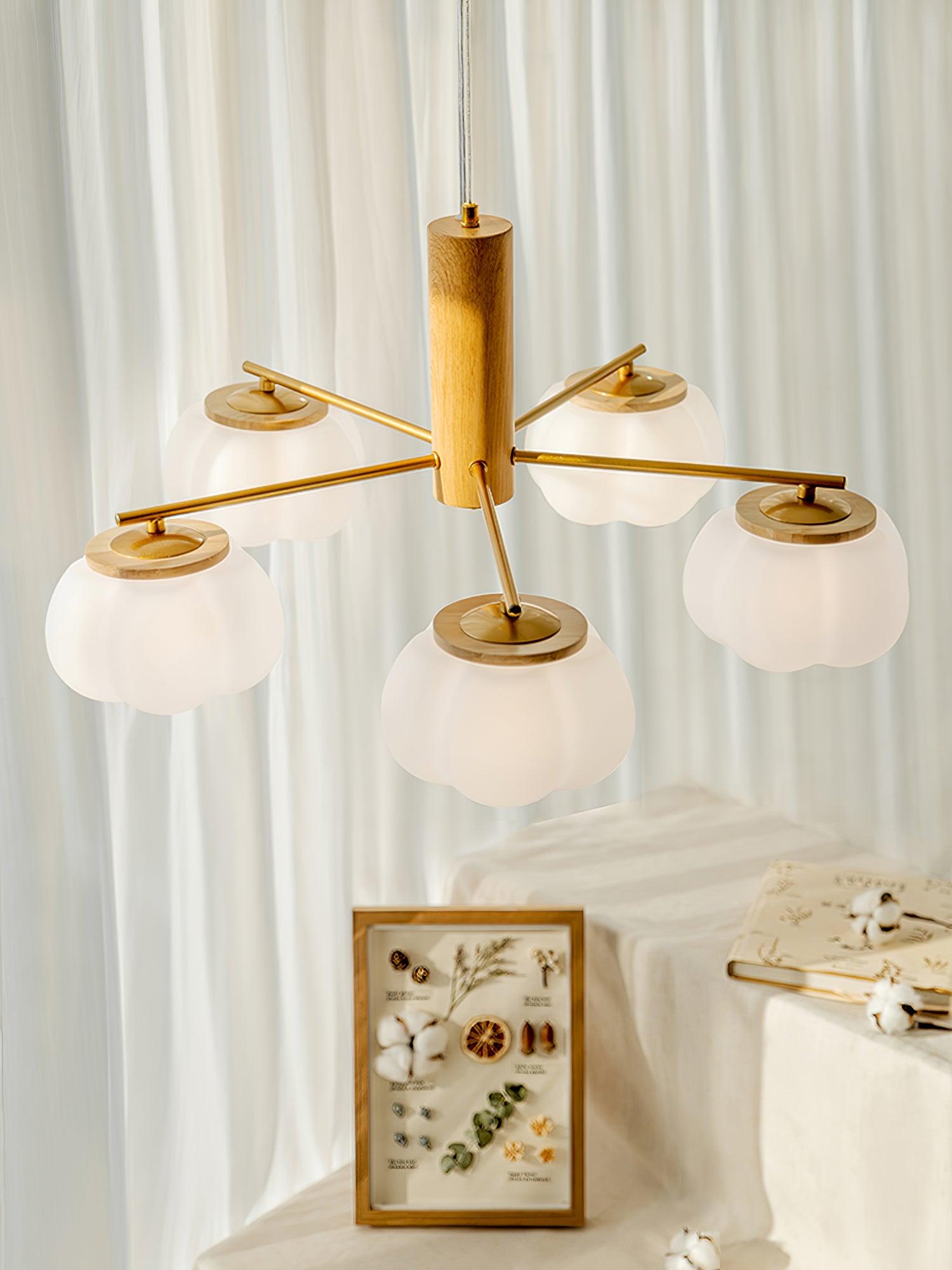 Modern Geometric Cotton Ball Chandelier Gold Metal and PE Acrylic Pendant Light
