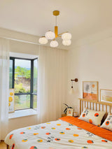 Modern Geometric Cotton Ball Chandelier Gold Metal and PE Acrylic Pendant Light