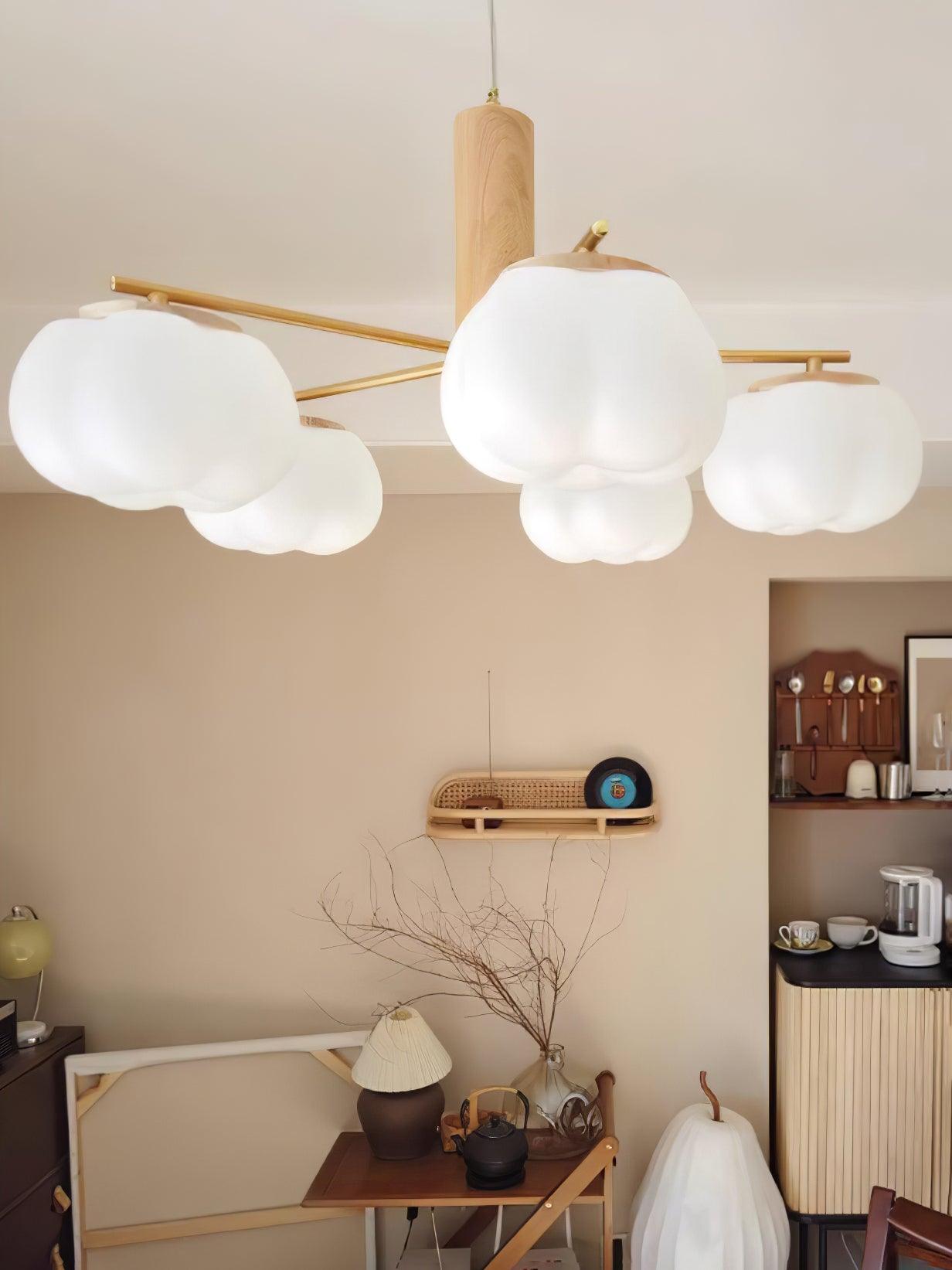 Modern Geometric Cotton Ball Chandelier Gold Metal and PE Acrylic Pendant Light