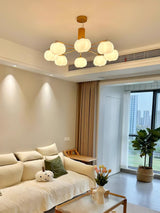 Modern Geometric Cotton Ball Chandelier Gold Metal and PE Acrylic Pendant Light