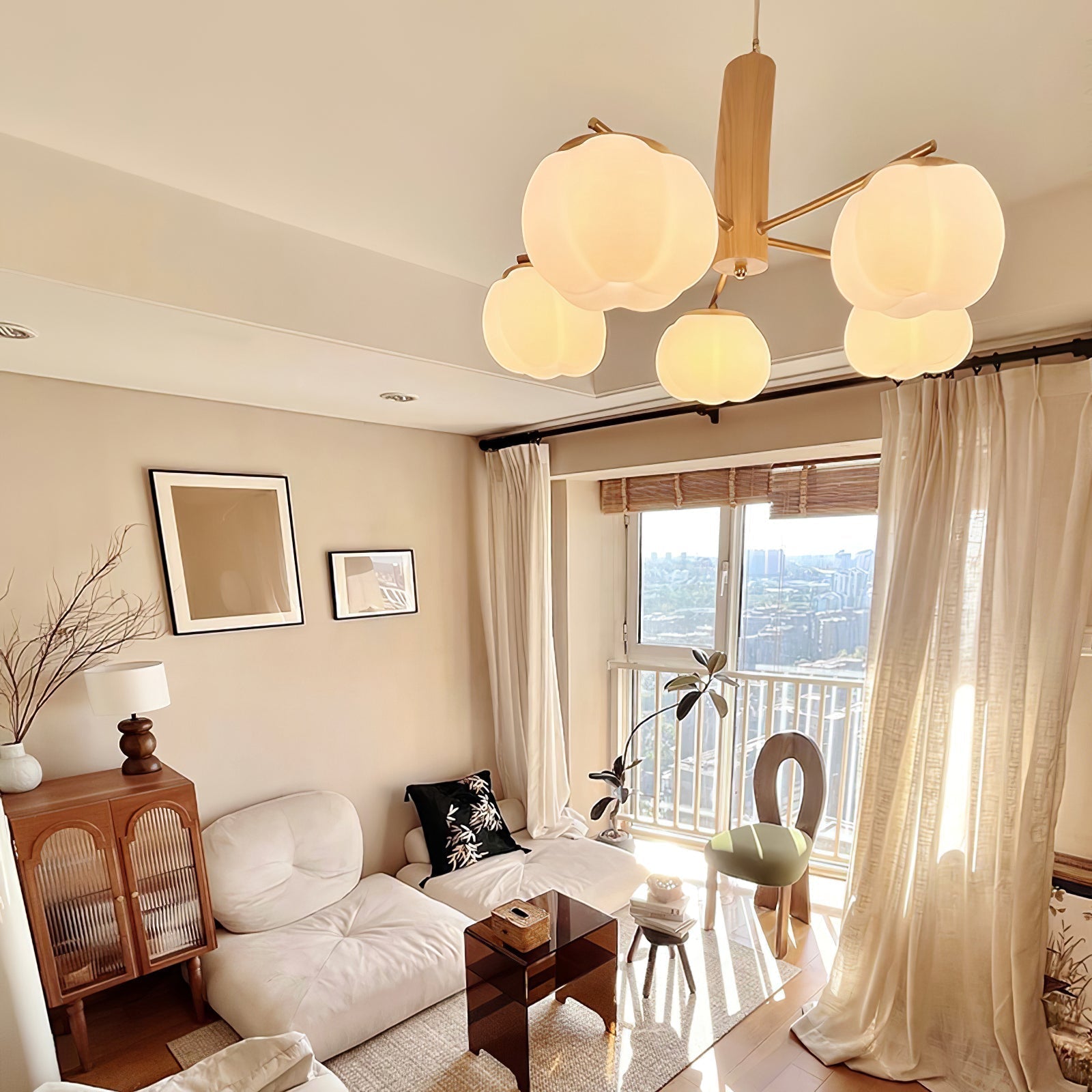 Modern Geometric Cotton Ball Chandelier Gold Metal and PE Acrylic Pendant Light