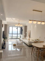 Modern Geometric Cotton Ball Chandelier Gold Metal and PE Acrylic Pendant Light
