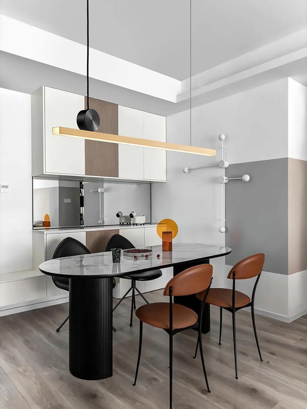 Modern Geometric Crown Pendant Light Polished Brass LED Linear Suspension Lamp