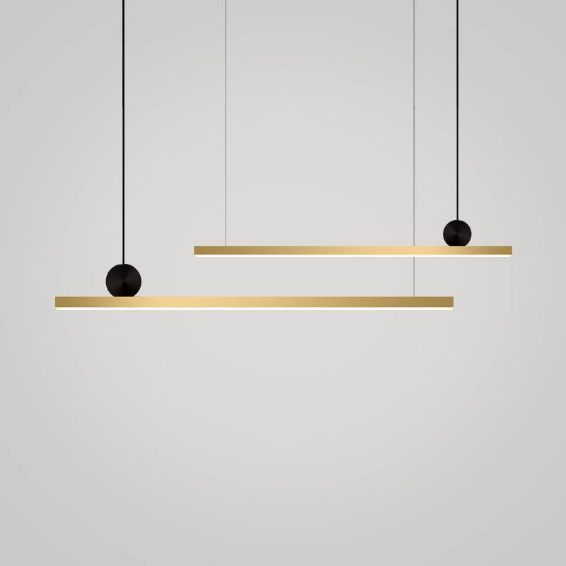 Modern Geometric Crown Pendant Light Polished Brass LED Linear Suspension Lamp