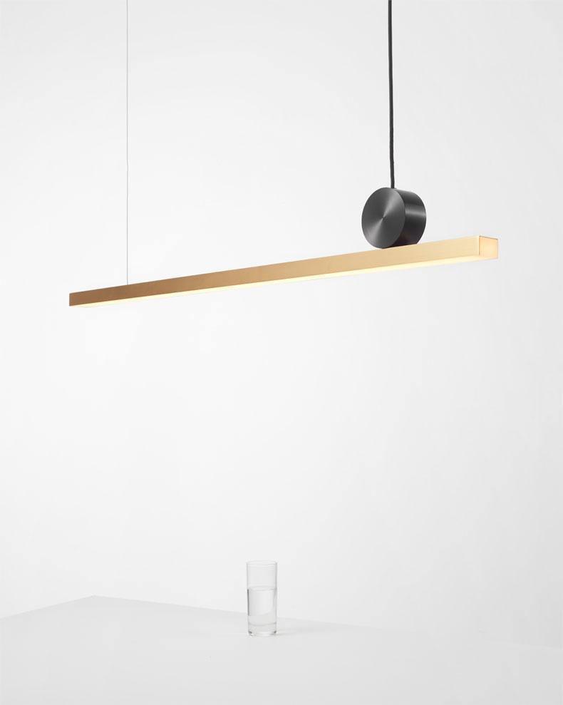 Modern Geometric Crown Pendant Light Polished Brass LED Linear Suspension Lamp