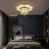 Modern Geometric Crystal LED Flush Mount Ceiling Light in Gold or Silver Finish