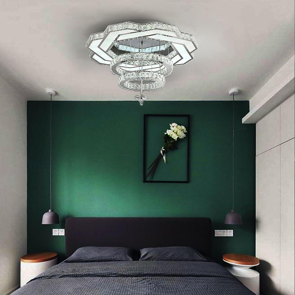 Modern Geometric Crystal LED Flush Mount Ceiling Light in Gold or Silver Finish