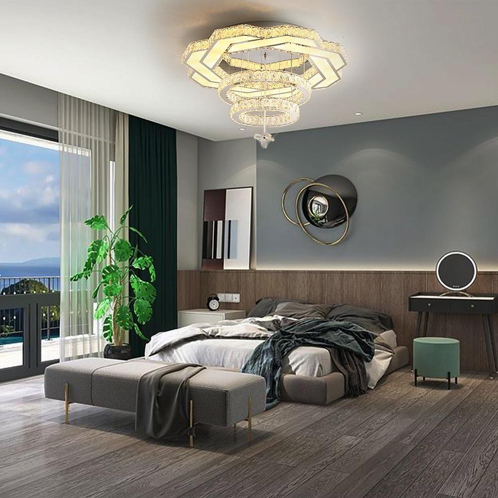Modern Geometric Crystal LED Flush Mount Ceiling Light in Gold or Silver Finish