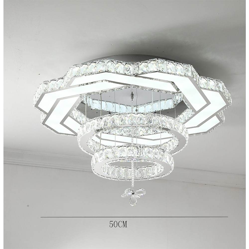 Modern Geometric Crystal LED Flush Mount Ceiling Light in Gold or Silver Finish