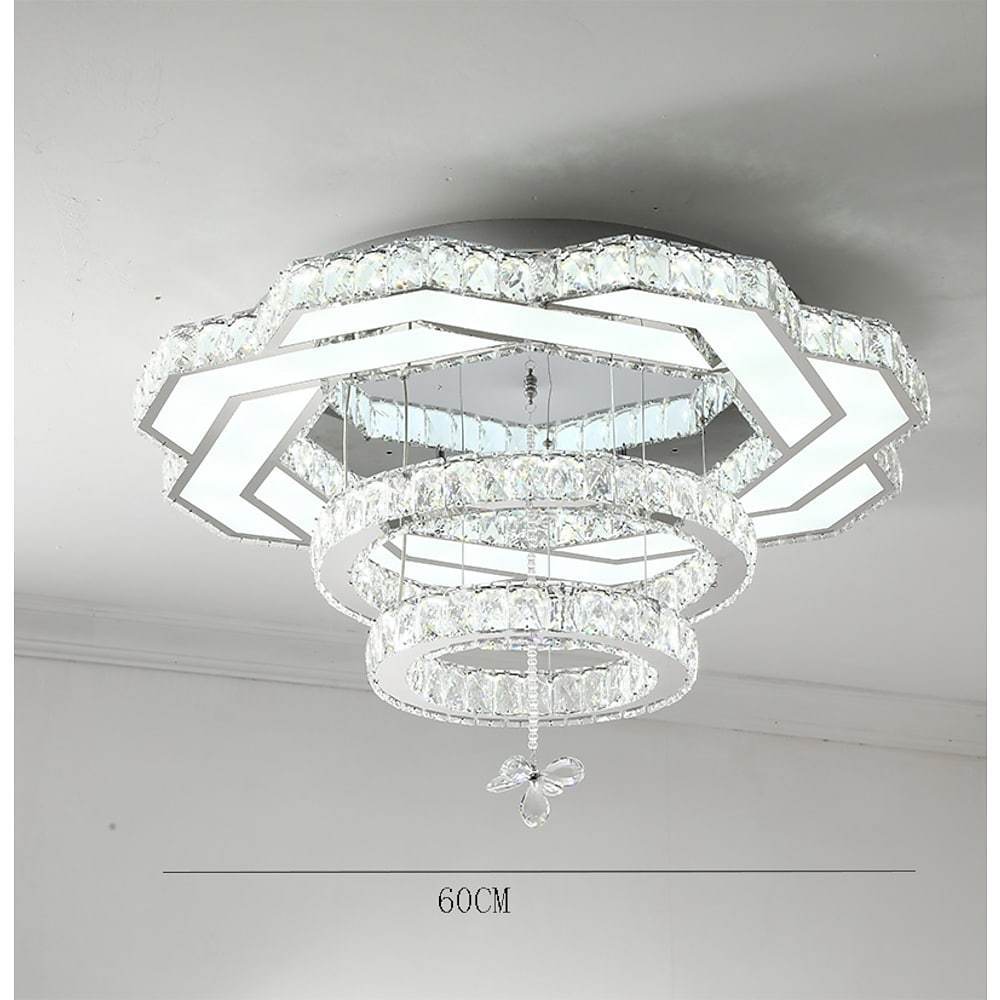 Modern Geometric Crystal LED Flush Mount Ceiling Light in Gold or Silver Finish
