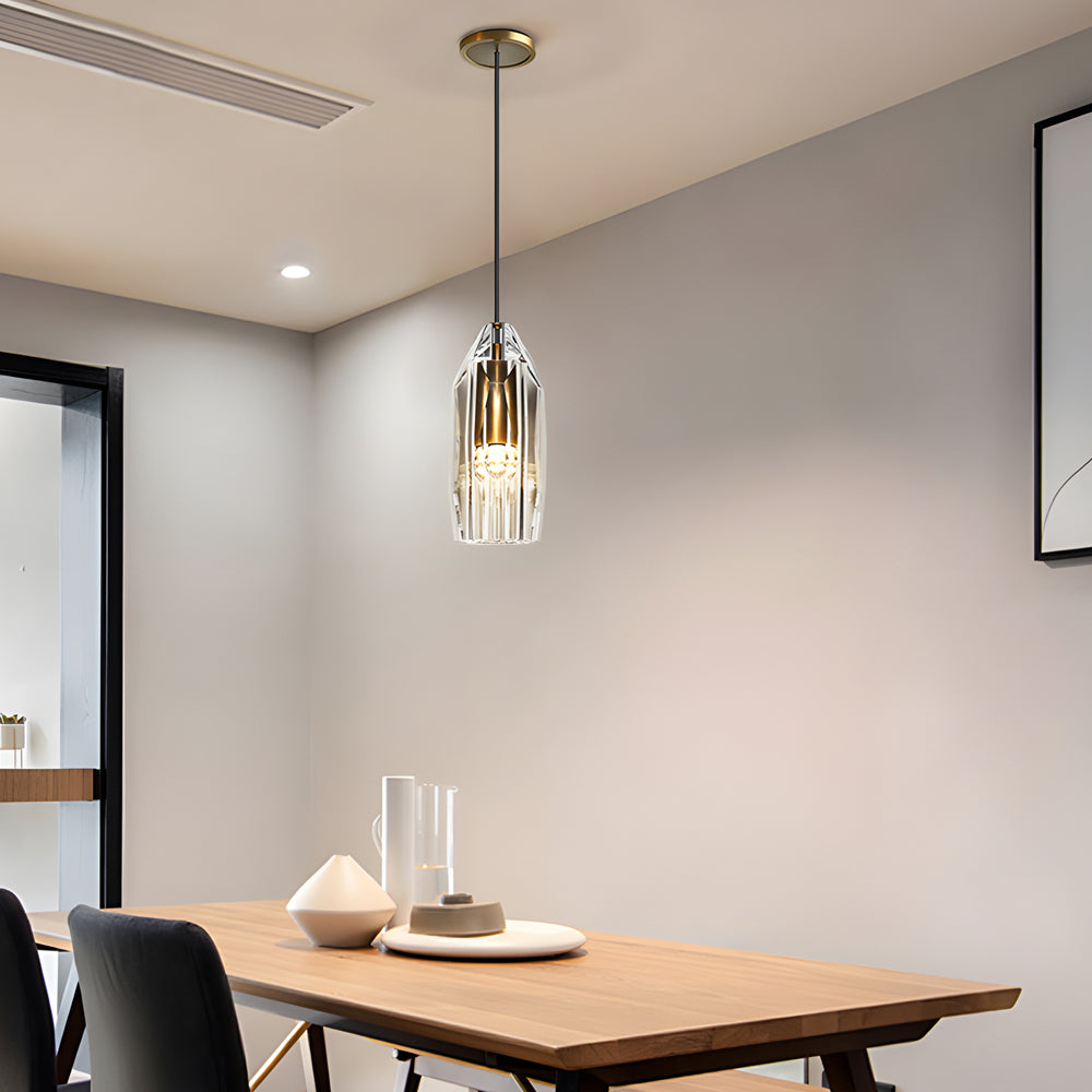 Modern Geometric Crystal Mini Pendant Light with Brass Accents for Kitchen Island