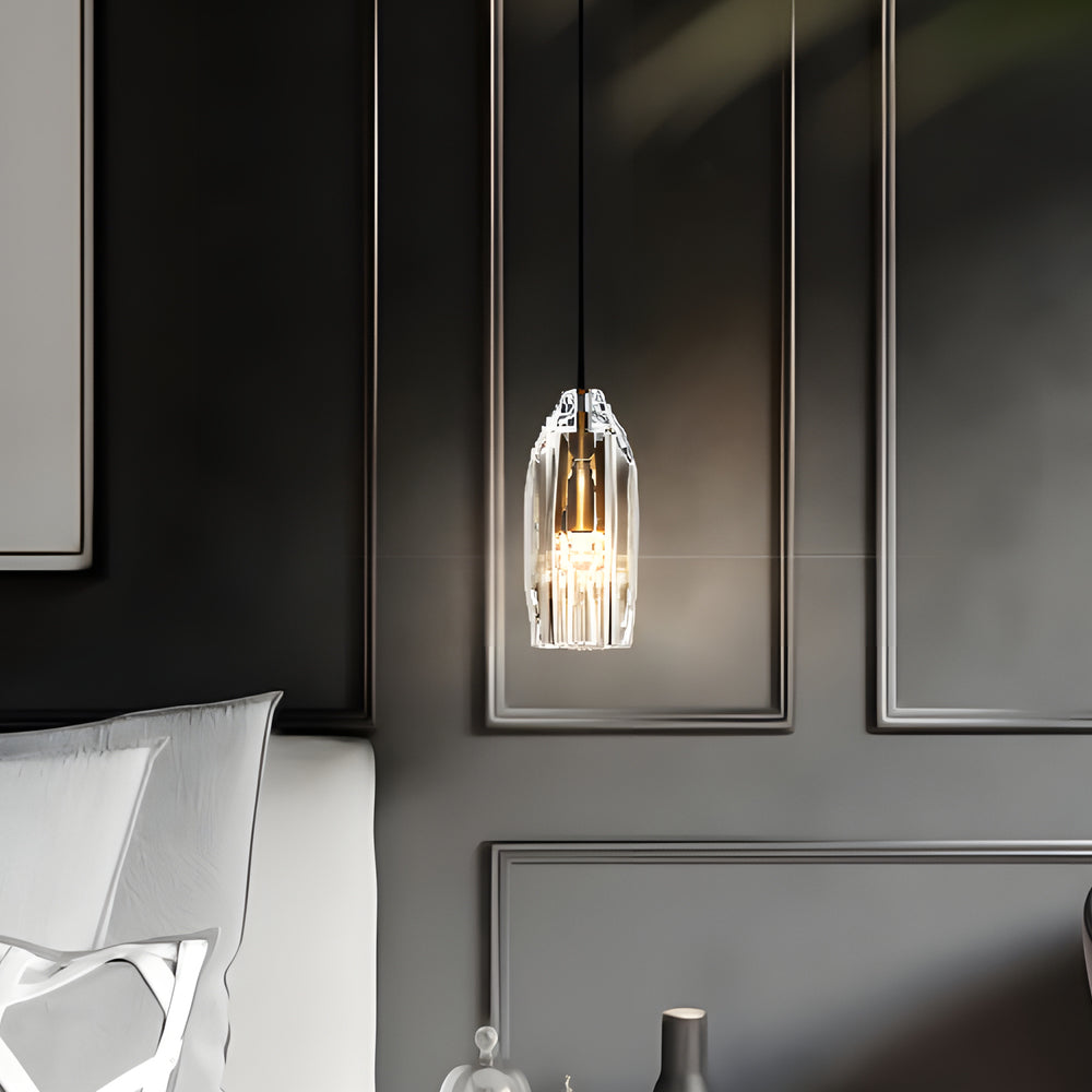 Modern Geometric Crystal Mini Pendant Light with Brass Accents for Kitchen Island