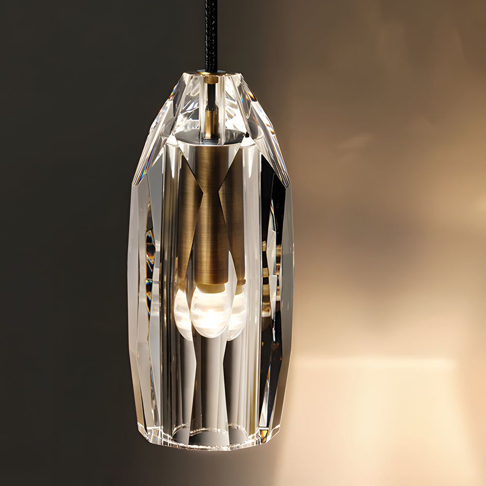 Modern Geometric Crystal Mini Pendant Light with Brass Accents for Kitchen Island