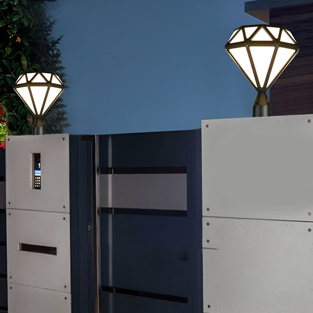 Modern Geometric Diamond LED Outdoor Post Lights Waterproof Aluminum Fence Cap Pillar Lantern