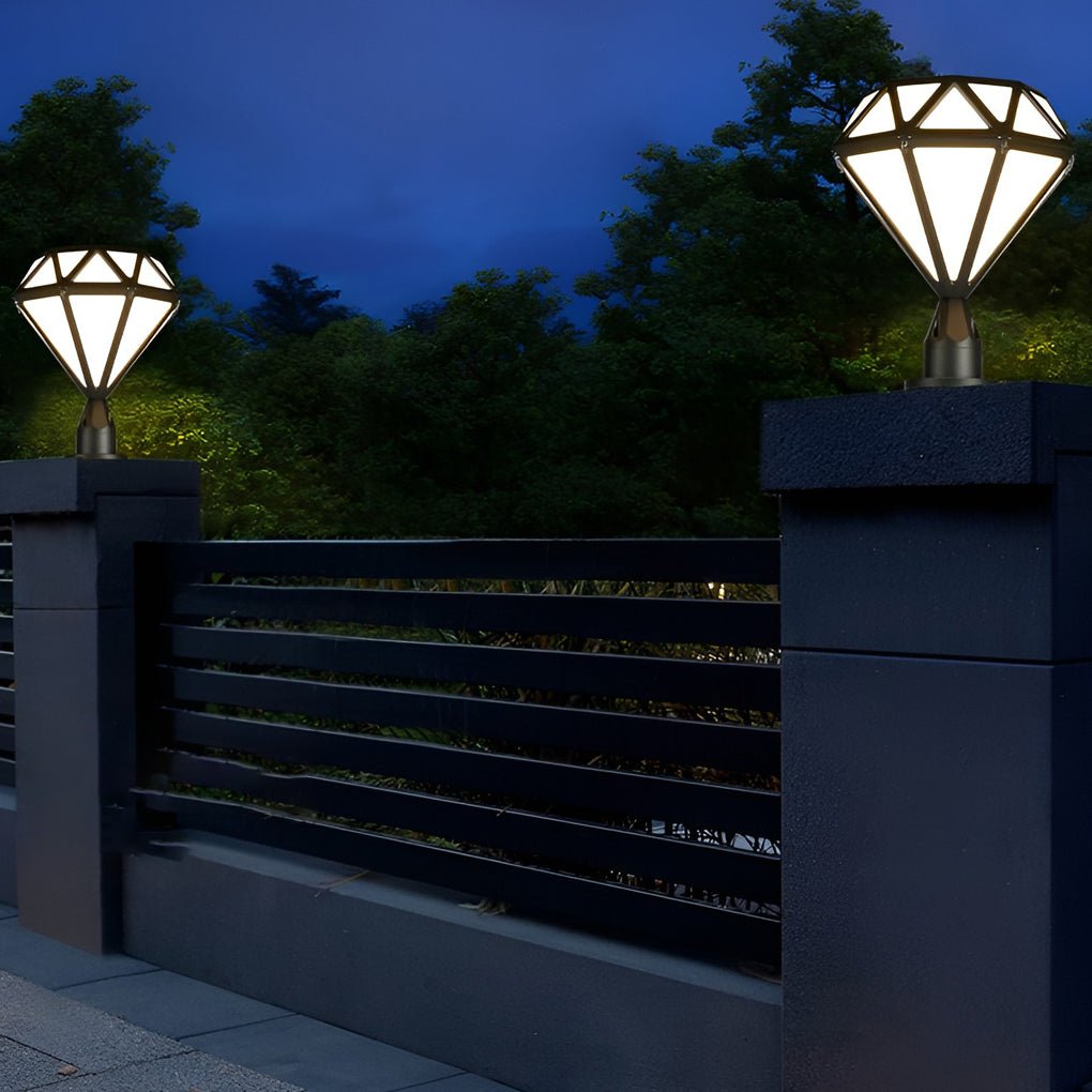 Modern Geometric Diamond LED Outdoor Post Lights Waterproof Aluminum Fence Cap Pillar Lantern