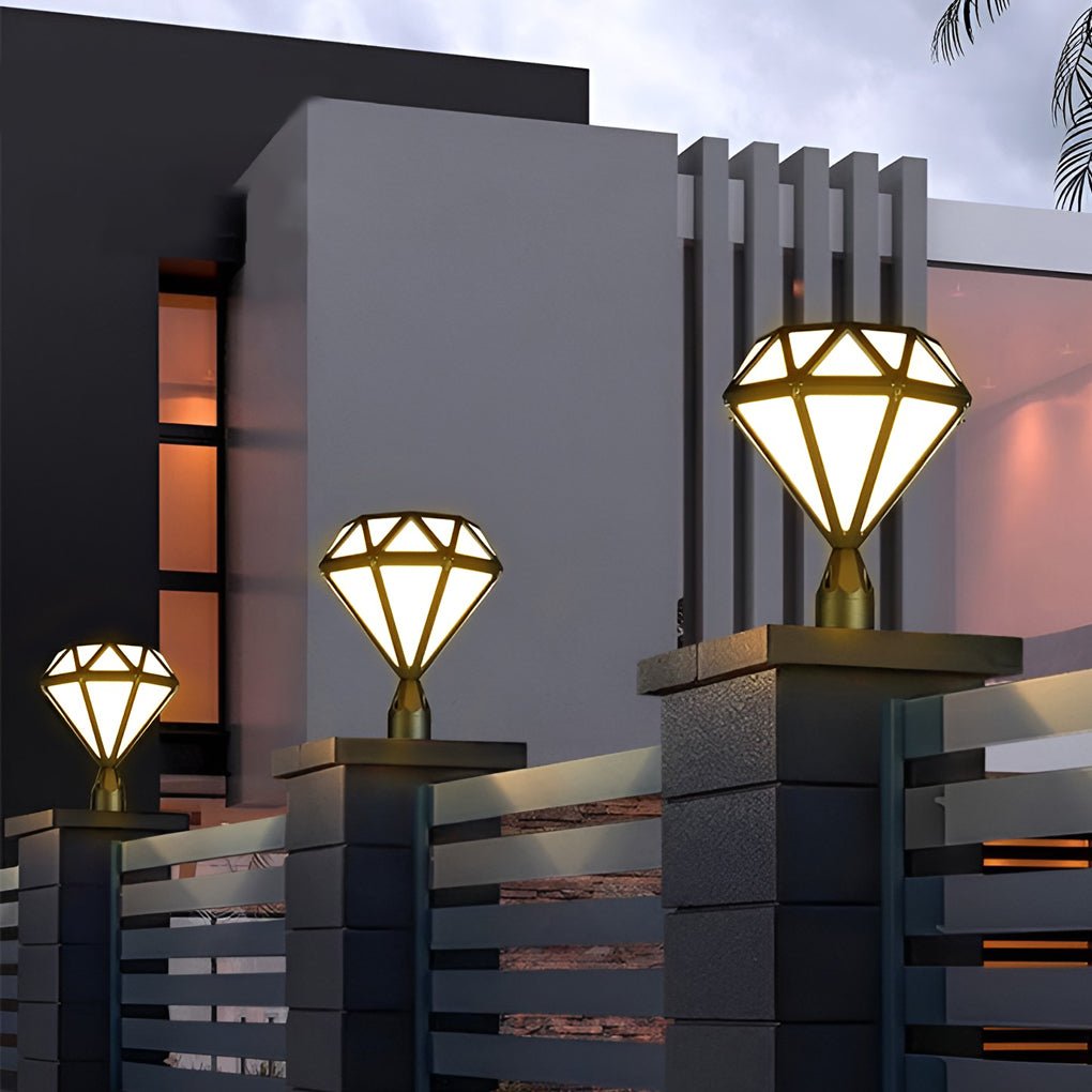 Modern Geometric Diamond LED Outdoor Post Lights Waterproof Aluminum Fence Cap Pillar Lantern