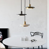 Modern Geometric Double Circle Marble LED Pendant Light for Dining Room Gold and Black Finish