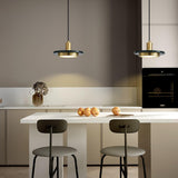 Modern Geometric Double Circle Marble LED Pendant Light for Dining Room Gold and Black Finish