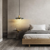 Modern Geometric Double Circle Marble LED Pendant Light for Dining Room Gold and Black Finish