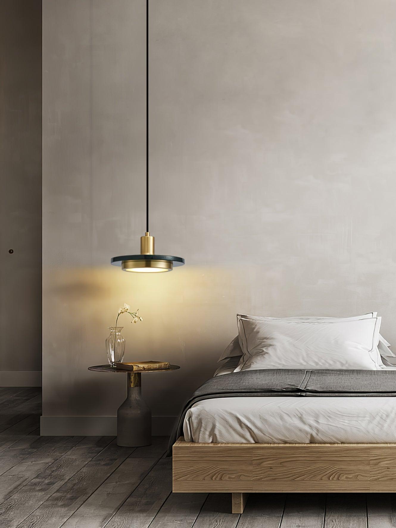Modern Geometric Double Circle Marble LED Pendant Light for Dining Room Gold and Black Finish