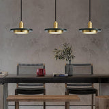 Modern Geometric Double Circle Marble LED Pendant Light for Dining Room Gold and Black Finish