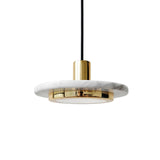Modern Geometric Double Circle Marble LED Pendant Light for Dining Room Gold and Black Finish