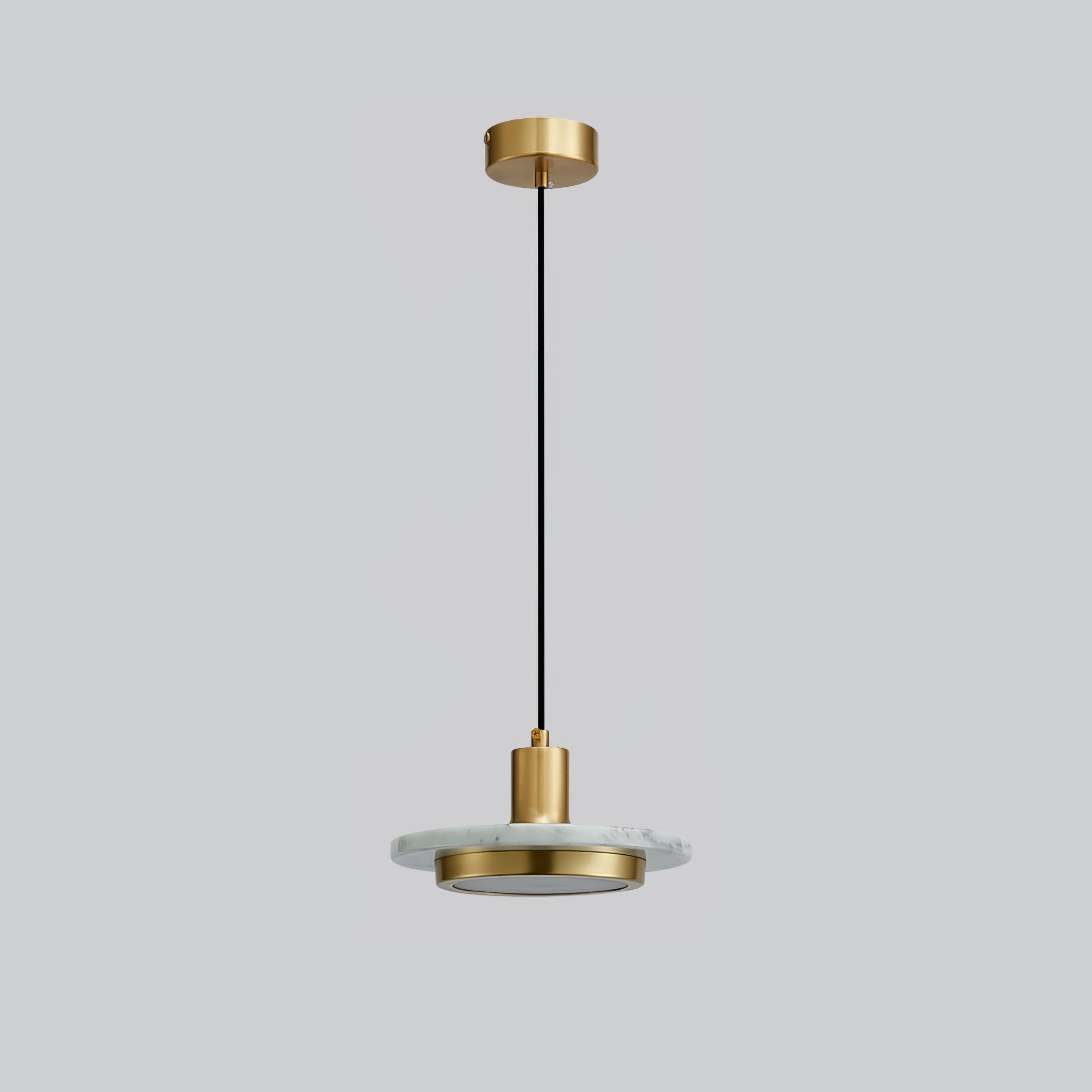 Modern Geometric Double Circle Marble LED Pendant Light for Dining Room Gold and Black Finish