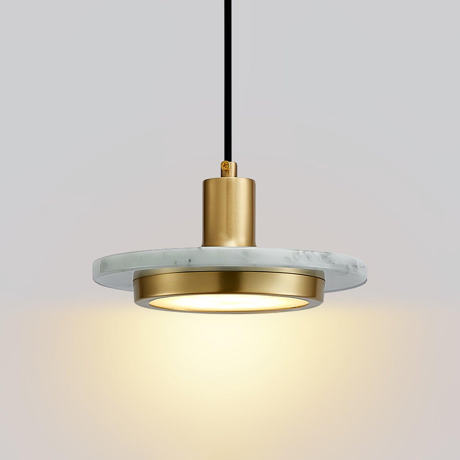 Modern Geometric Double Circle Marble LED Pendant Light for Dining Room Gold and Black Finish