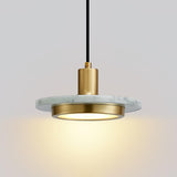 Modern Geometric Double Circle Marble LED Pendant Light for Dining Room Gold and Black Finish