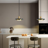 Modern Geometric Double Circle Marble LED Pendant Light for Dining Room Gold and Black Finish