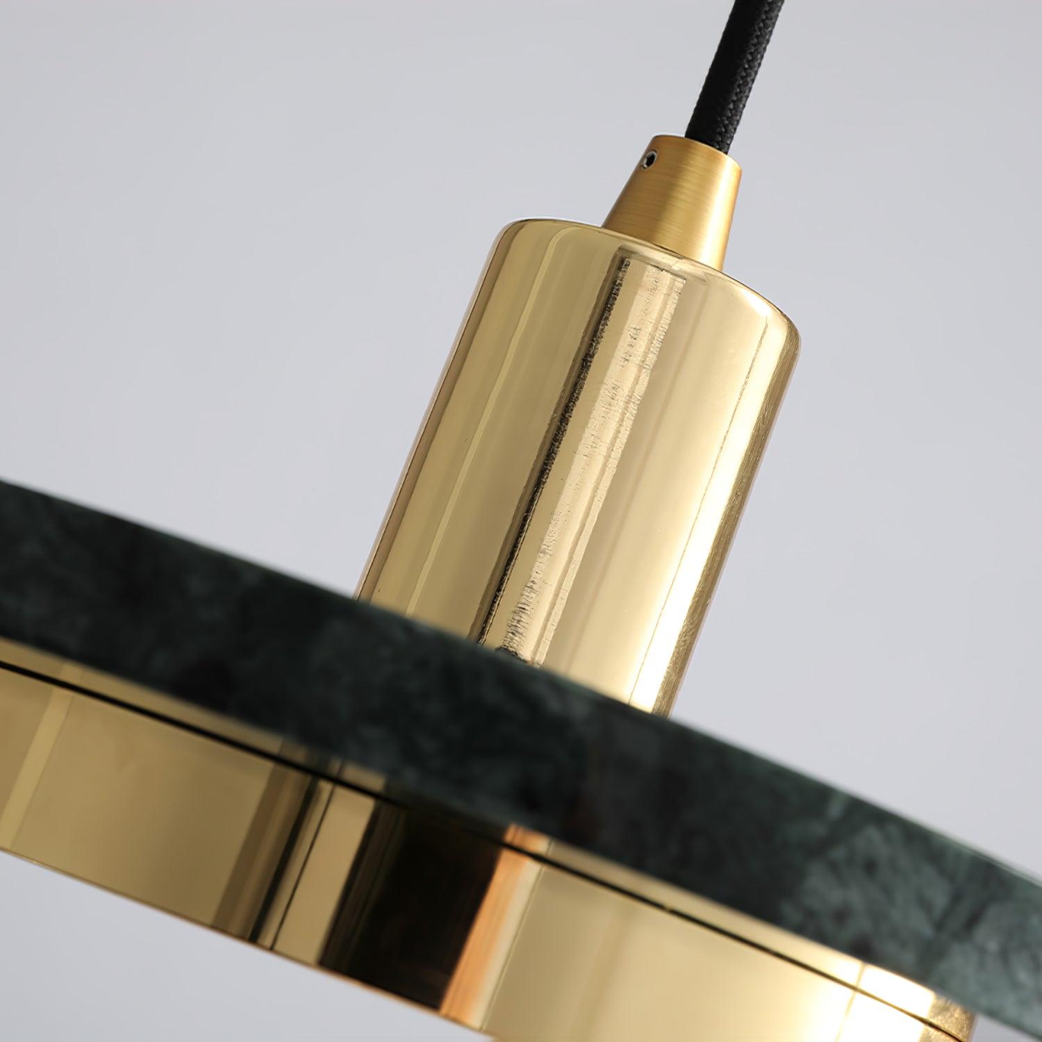 Modern Geometric Double Circle Marble LED Pendant Light for Dining Room Gold and Black Finish