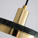 Modern Geometric Double Circle Marble LED Pendant Light for Dining Room Gold and Black Finish