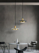 Modern Geometric Double Circle Marble LED Pendant Light for Dining Room Gold and Black Finish