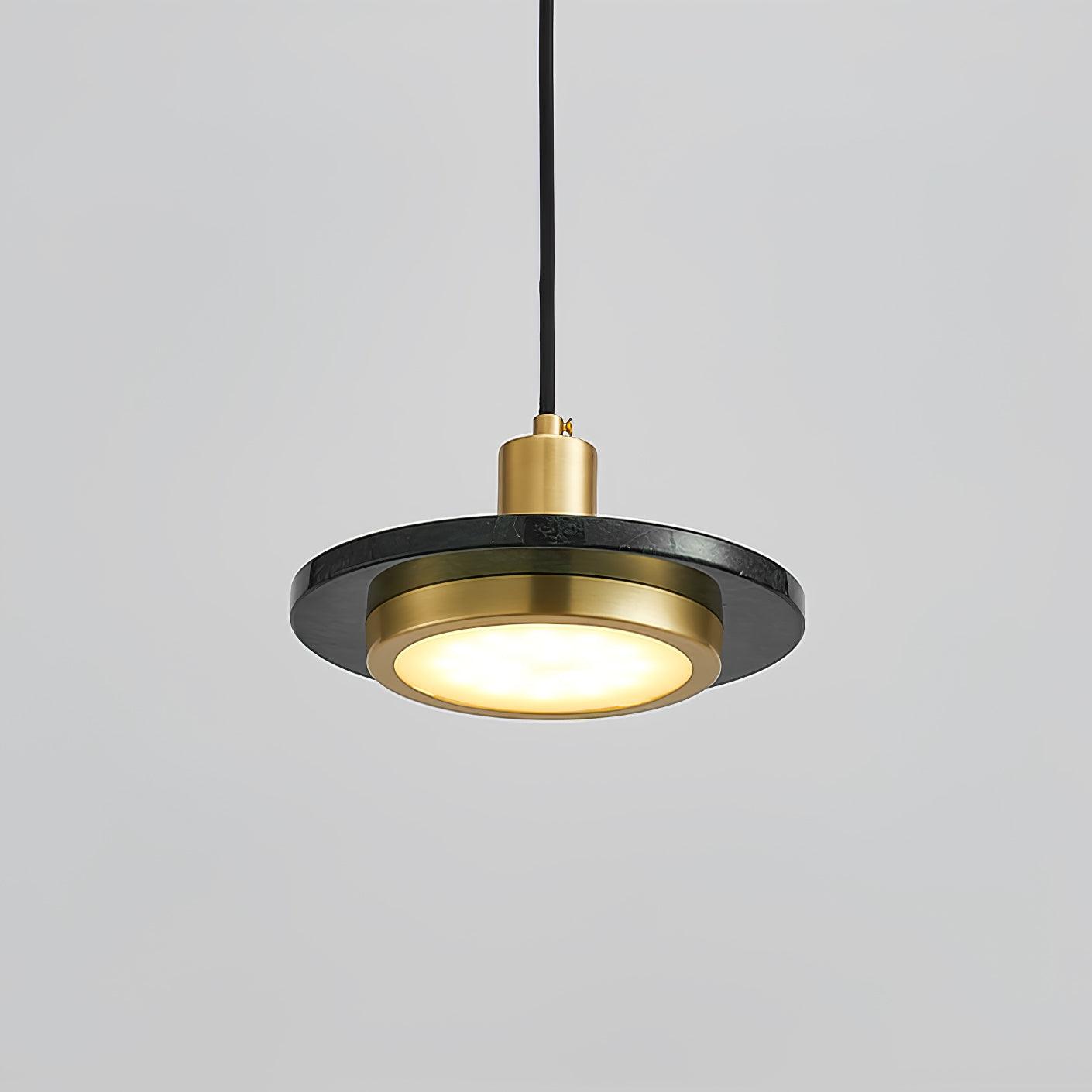 Modern Geometric Double Circle Marble LED Pendant Light for Dining Room Gold and Black Finish