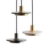 Modern Geometric Double Circle Marble LED Pendant Light for Dining Room Gold and Black Finish